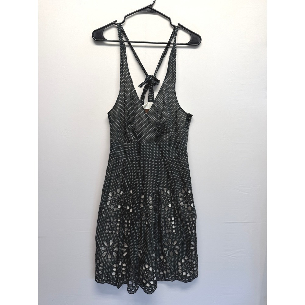 Eva Franco Dress Eyelet Cutout Hem Silk Blend 6 Black Women Coquette‎